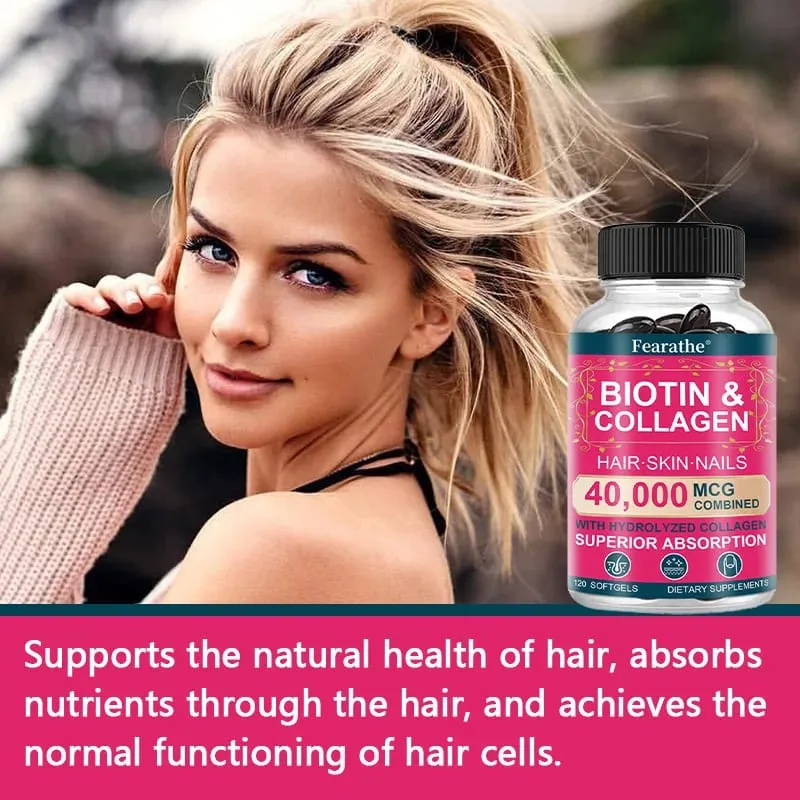 Biotin Collagen Supplement - Hair Growth Support Skin & Nails - 40000 mcg with Vitamins B Complex Hyaluronic Acid & Keratin — image 5