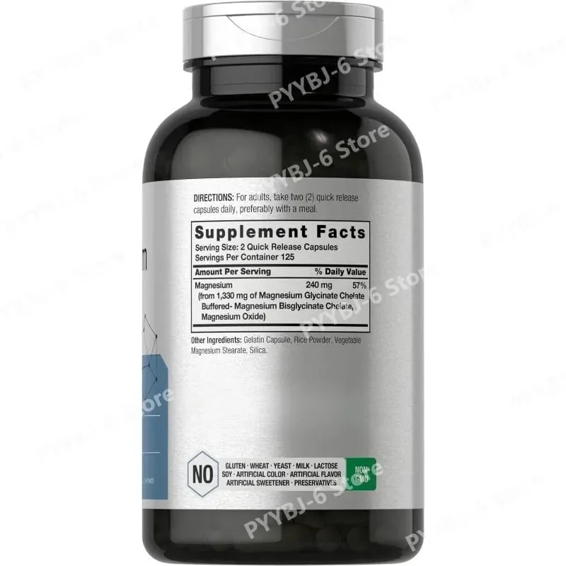 Magnesium Glycinate 1330mg (Elemental Magnesium) 250 Kapslar Kelaterade buffrade mineraler Icke-GMO glutenfritt kosttillskott — image 5