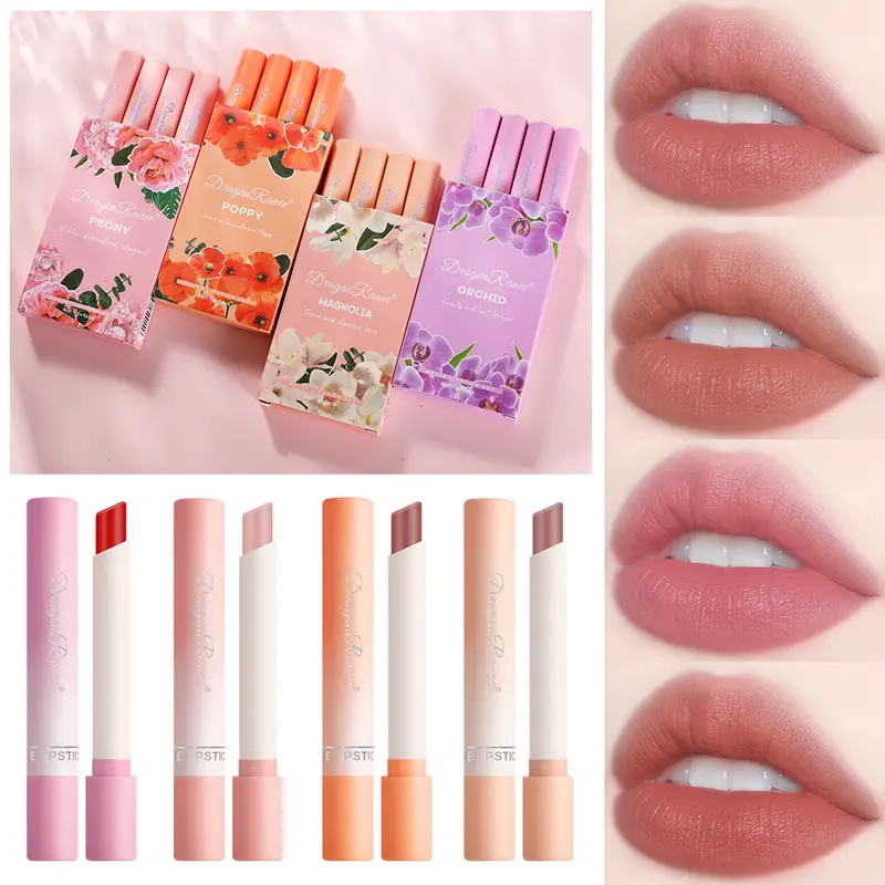 Cigarette Lipstick Set 4pc Velvet Matte Lip Gloss Waterproof Long Lasting Smoke Lip Stick Sexy Red Lip Tint Charming Lips Makeup