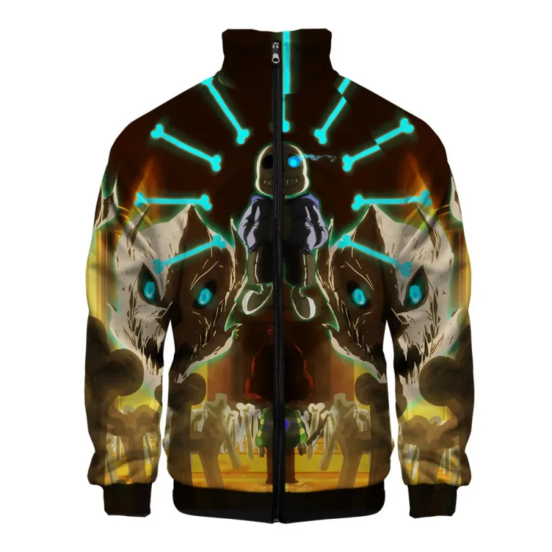 Luxuriöse beliebte Sans Undertale 3D-Druck-Reißverschluss-Raglanjacke Windjacke Jungen/Mädchen Bequeme Stehkragenjacken Mäntel