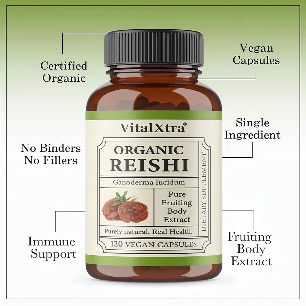 Reishi gomba kapszula 1000 mg Ganoderma Lucidum támogatja az immunrendszer egészségét, pihenést, alvást és természetes energiát, vegán, nem GMO