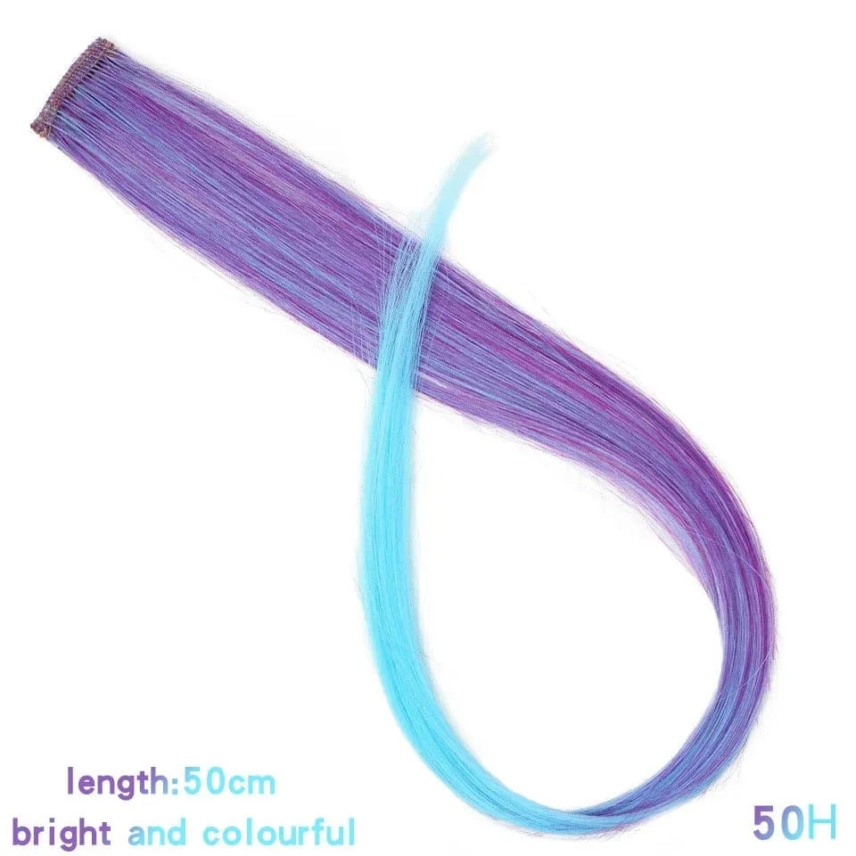 Feather Hair Extensions Purple Red Grey Synthetic Clip In Hair Feather Colorful False Hair Extension Mixed Color Straight Hair — image 33