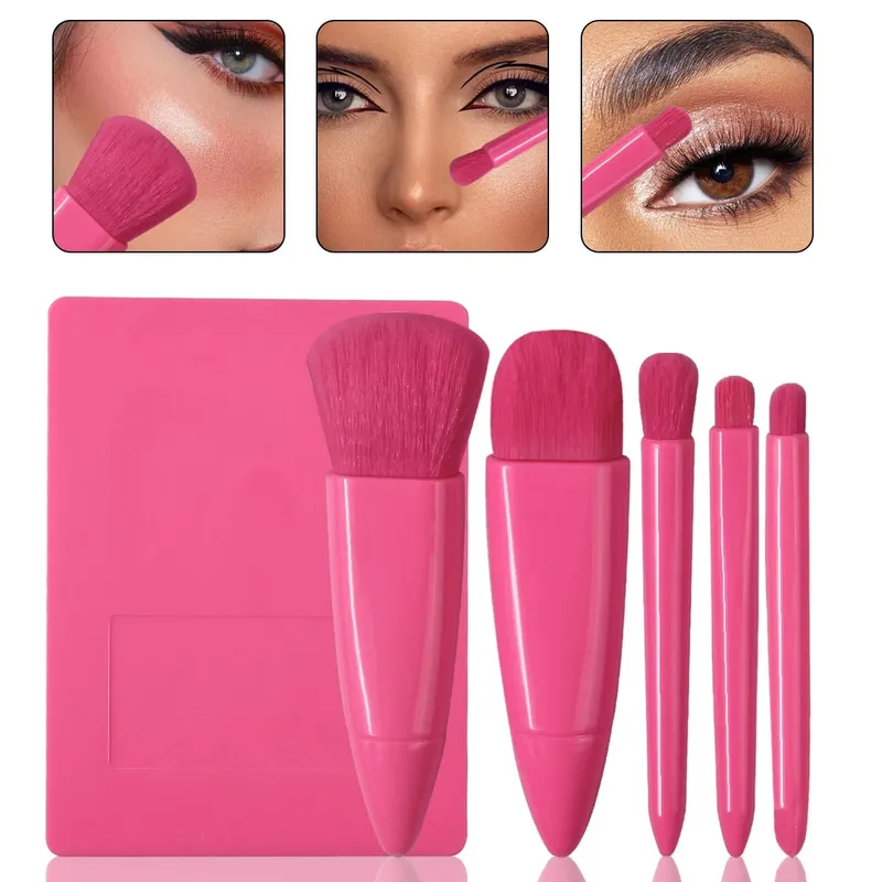 5pcs Travel Size Makeup Brushes Set Mini Makeup Brushes Small Complete Function Cosmetic Brushes Kit With Case And Mirror