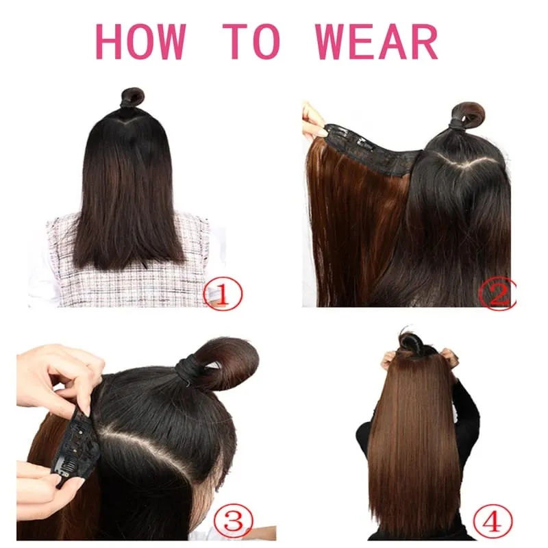 18Inch Synthetic V Long Curly Inner Buckle Hair Extension Black Brown Hairpiece Wig for Women