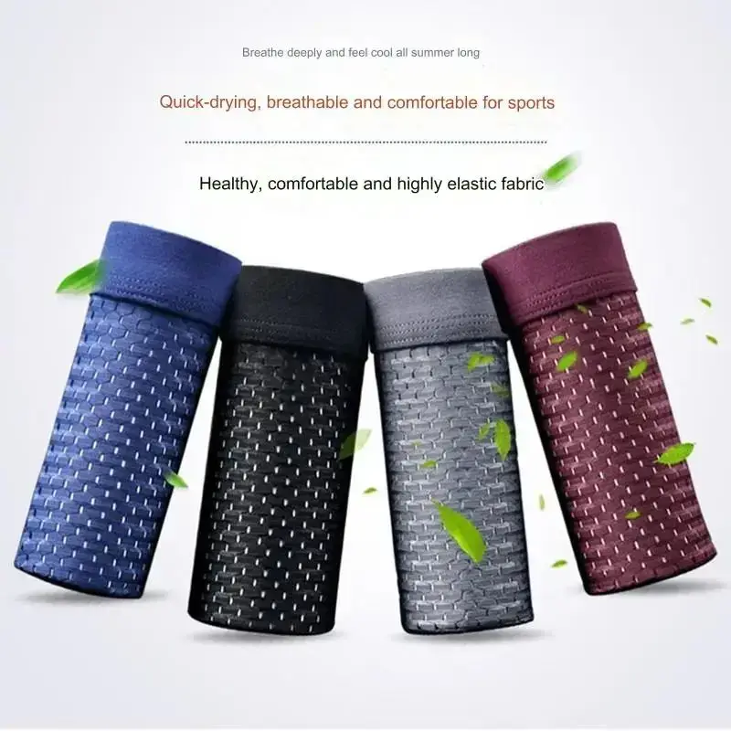4 PCS/Lot Men's Panties Ice Silk Underpants Breathable Summer Man Shorts Boxers Underwear Homme Bamboo Hole Large Size 2XL-6XL — image 8