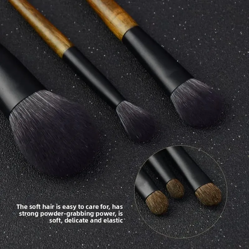 8st Mini Travel Makeup Borste Set med påse Trähandtag Kosmetisk borste för ansiktspulver Blush Highlighter Concealer Ögonskugga — image 5