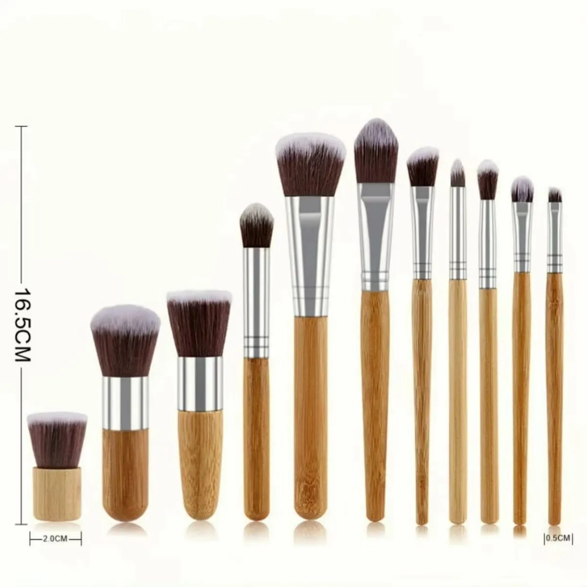 11pcs Natural Bamboo Handle Makeup Brushes Foundation Blending Make Up Tool Set With Cotton Bag