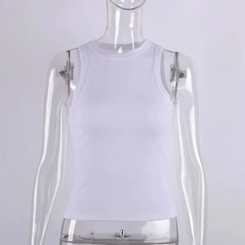 Ribbed Knitted Tops Neck Summer Basic Shirts White Black Casual Sport Vest Off Shoulder Green Women's Tank Top — image 13