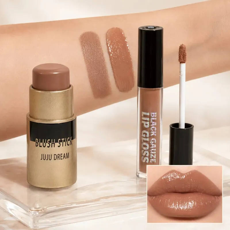 Lipstick Blush Makeup Set Moisturizing Lip Gloss Liquid Blush High Pigment Long Lasting Nude Makeup