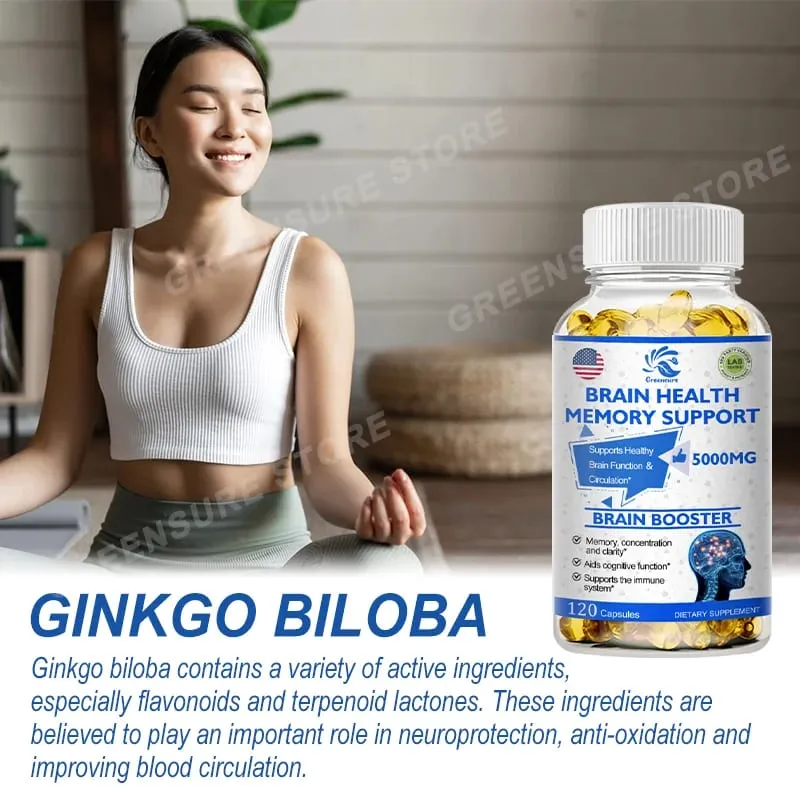 Brain Capsules with Ginkgo Biloba B6 Memory Focus Intelligence Brain Function Health