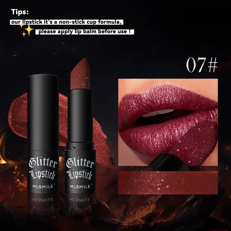 7Colors Glitter Lipstick Waterproof Long Lasting Diamond Pearlescent Metallic Lipstick Black Lipgloss Women Lips Makeup Cosmetic — image 5
