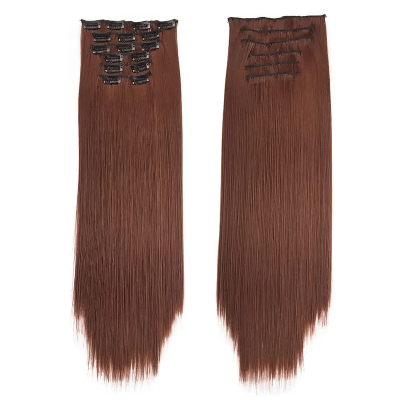 Synthetic Clip in Hair Extensions 6 Pcs/Set 16 Clips Long Straight Hairpieces Clip On Hair Extension for Women Blonde — image 24