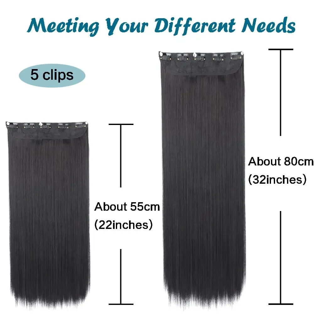 Synthetic 5 Clip In Hair Extensions Long Straight Hairstyle Hairpiece Black Brown Blonde 80CM Fake Hair — image 3