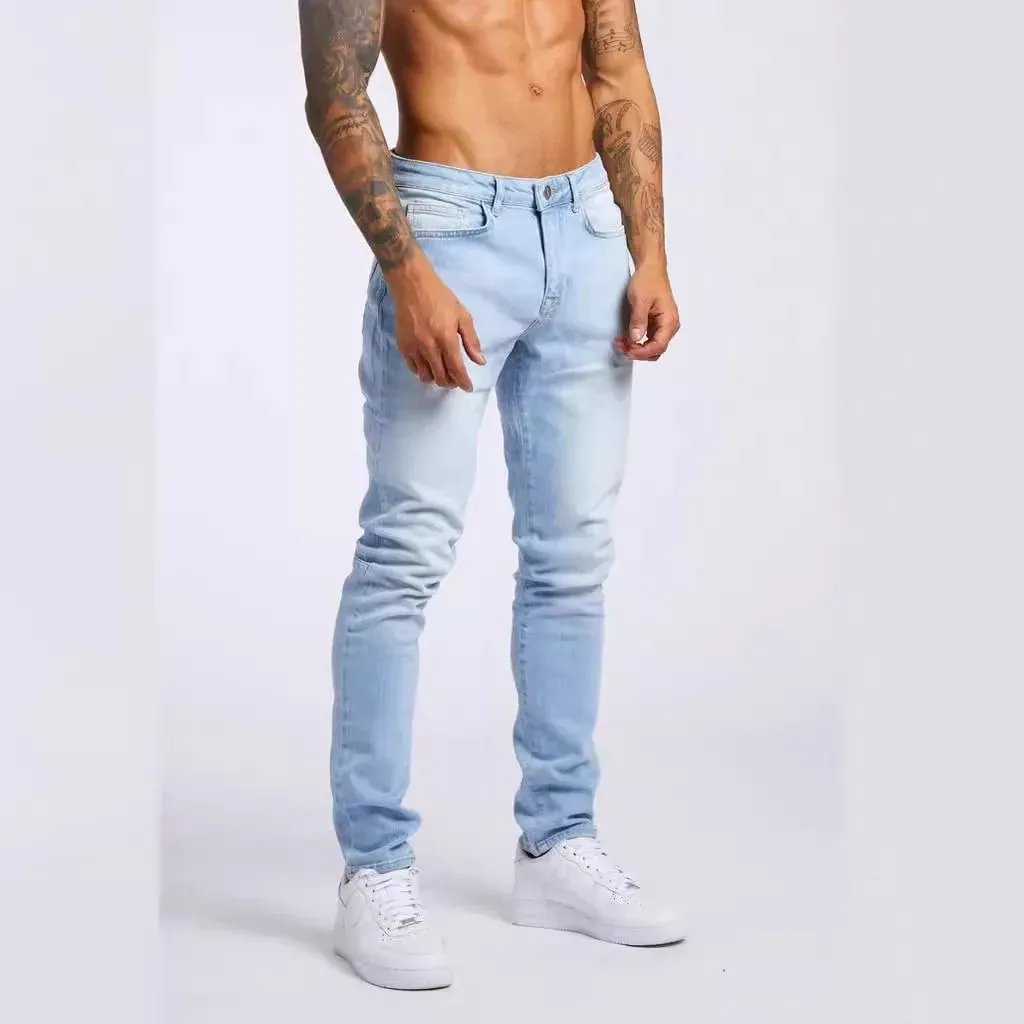 Men New Trendy Slim Fit High Waist Denim Pants Washed Straight‑Leg Casual Jeans For Men — image 3