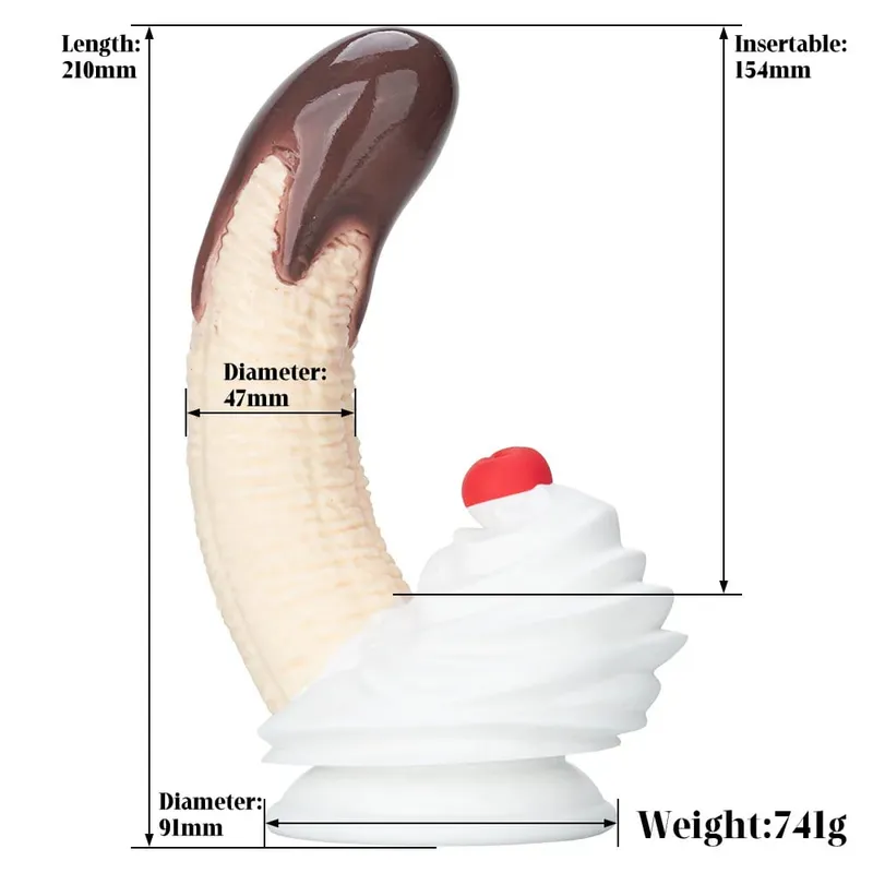 Banana Sundae Silikondildo mit starkem Saugnapf, cremefarbenes und Kirschdesign, drei Größen, Sexspielzeug aus lebensmittelechtem Silikon für Unisex — image 8
