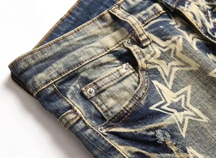 High street trendy brand new men's retro distressed distressed jeans patch slim fit leggings — image 8