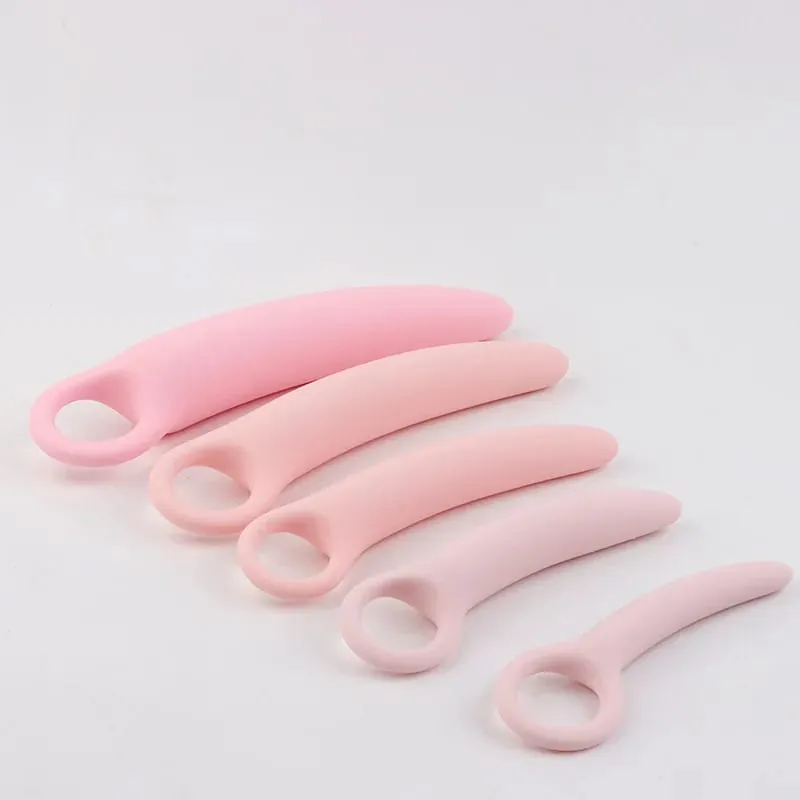 1 Set 5pcs Soft Silicone Small Ivory Pull Ring Vaginal Dilator Set Vaginismus Anal Plug toys Dilator Vagina Anal Sex Product