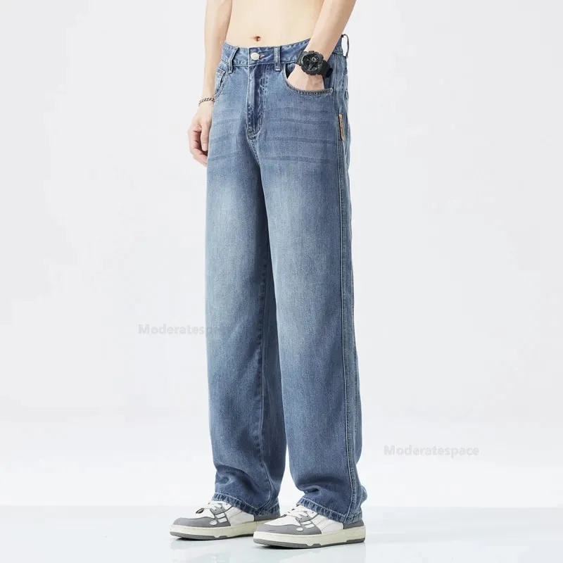 Stretch Jeans Men's 2024 New Lyocell Fabric High Quality Soft Loose Wide Pants Elastic Waist Casual Denim Trousers Streetwear — image 11
