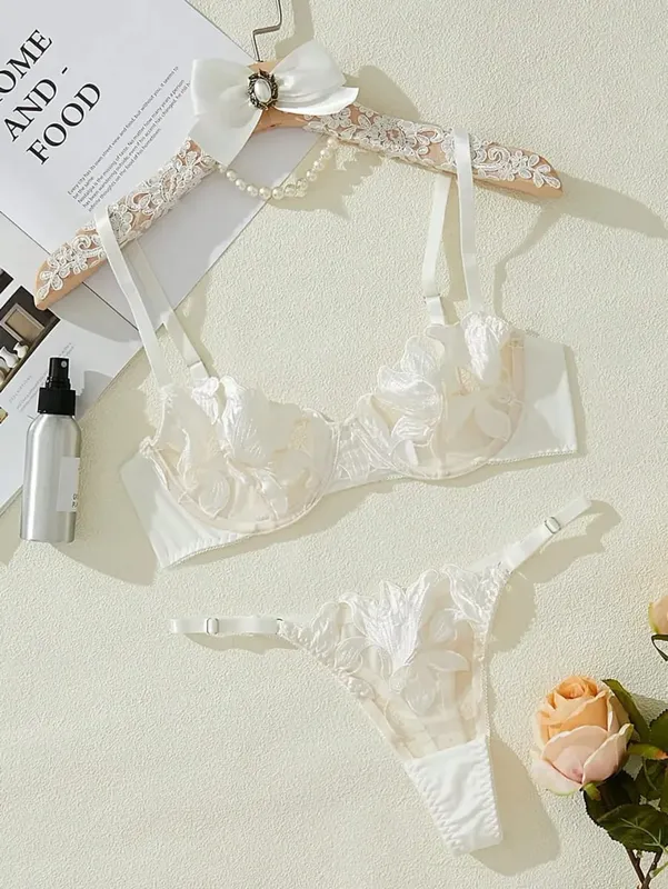 Women'S Underwear Sexy See Through Mesh Transparent Embroidery Fragmented Flower Kit Push Bra+Thong Panties Lingerie Set 2026