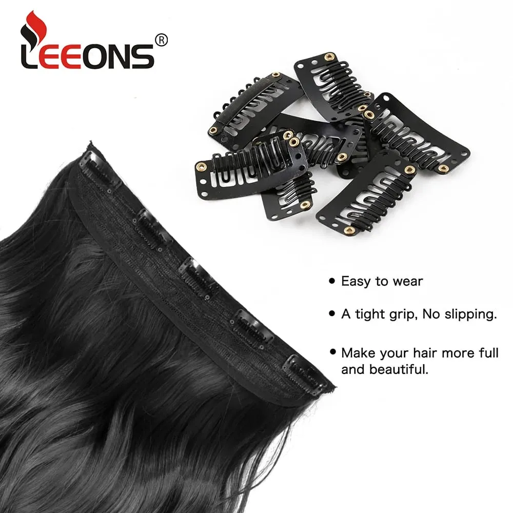 One Piece Clip In Hair Extensions 24" Straight Thick Synthetic Clip In Hairpieces Highlights Black Brown Soft For Women Daily