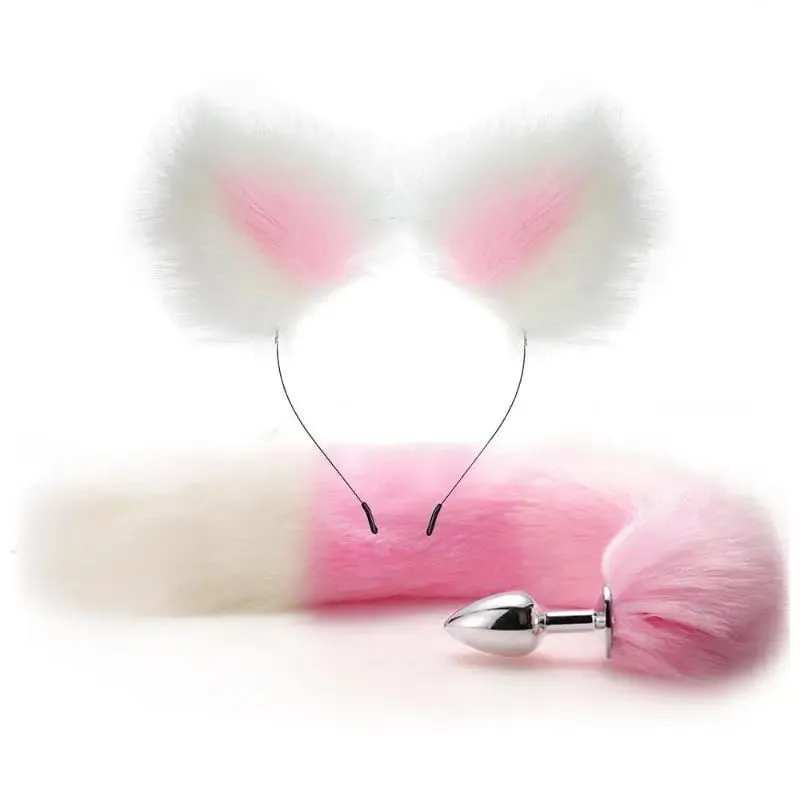 40cm Fox Tail anální kolík plyšové kočičí uši Čelenky Set anální kolík do ocasu Erotické Cosplay Sexuální hračky Ženy Anální masturbace