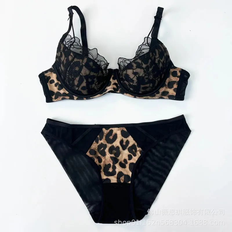 Leopar Sutyen Seti Kadın Dantel Seksi iç çamaşırı seti Bayanlar Zarif Mikro Bikini Tanga İç Sutyen ve Külot Seti — image 8