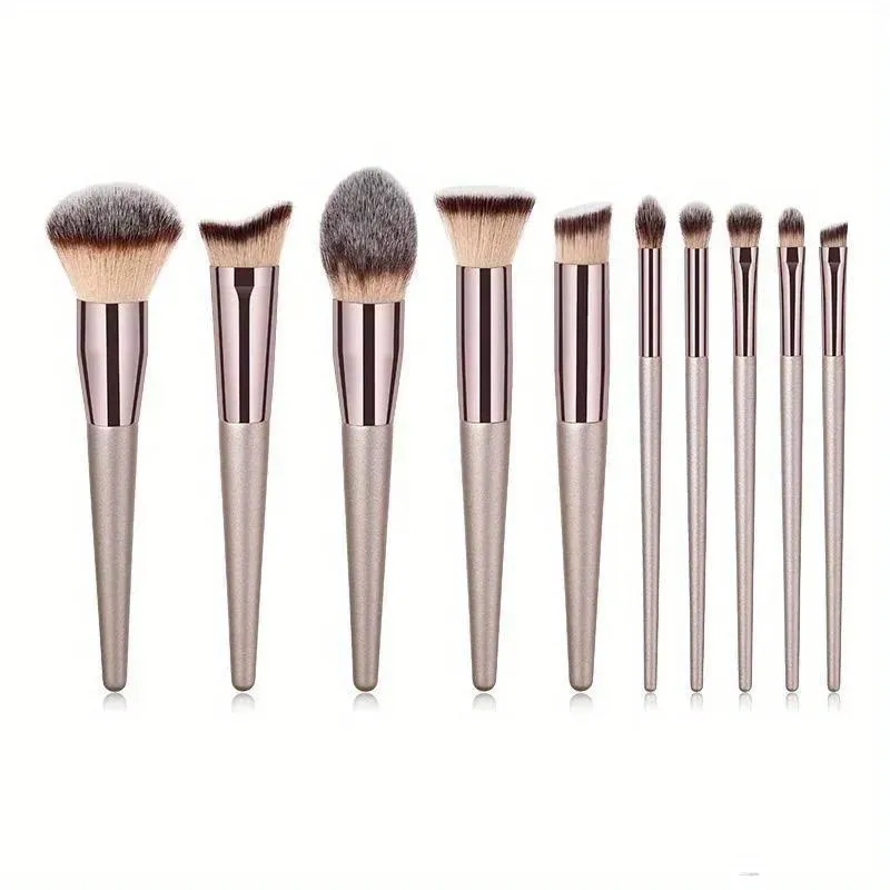 10 Pcs Champagne Gold Makeup Brushes Complete Set of Foundation Loose Powder Blush Concealer Eye Shadow Professional Set — image 3