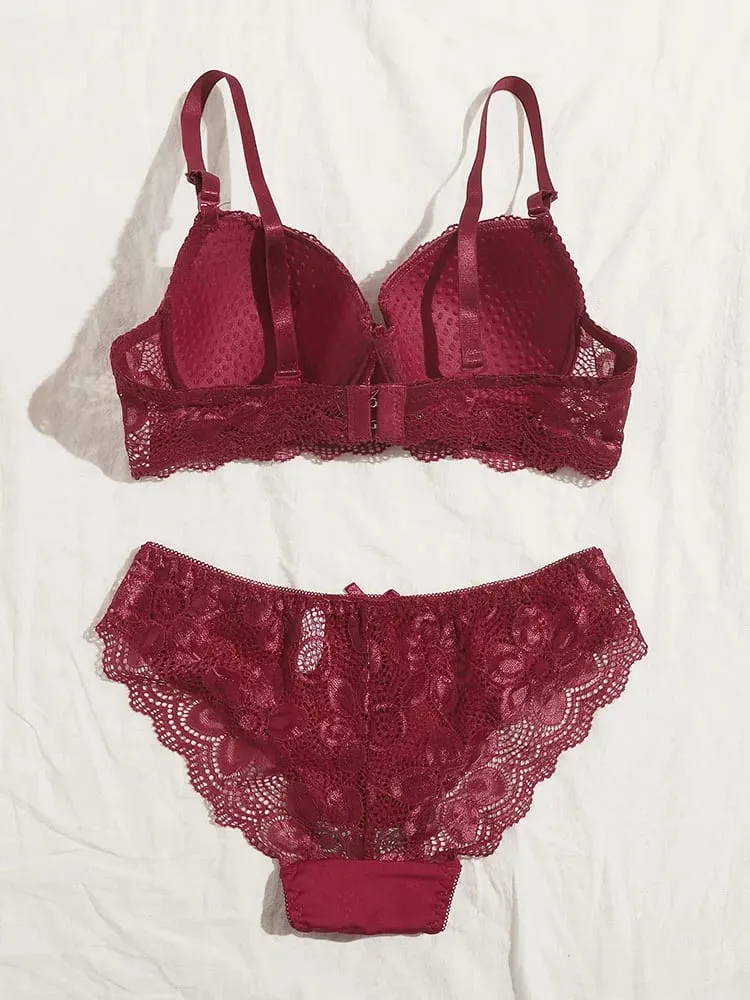 Transparent Floral Two Pieces Clothing Underwire Push Up Lingeries For Woman A2123 — image 2