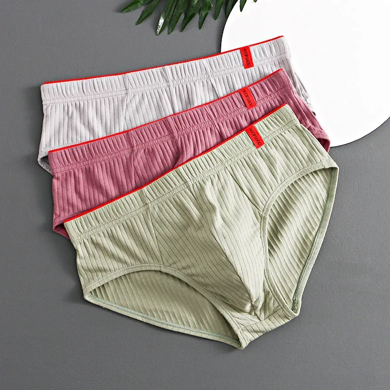 1/3 pièces hommes slips taille moyenne élastique doux respirant Anti-septique U convexe rayé couleur unie décontracté hommes caleçons sous-vêtements hommes — image 4