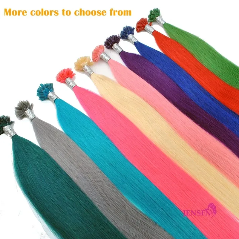Color Straight Fusion Nail U Tip Human Hair Extensions Keratin 0.5g/Strand 20" Inch For Salon For Women A Variety of Color — image 4