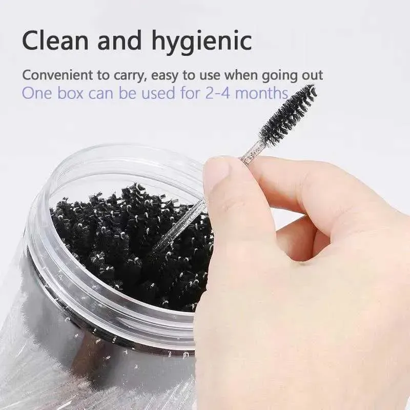 50 Stück Einweg-Mascara-Zauberstäbe, Augenbrauen-Spoolies-Bürsten für Wimpernverlängerungen, Wimpernbürsten mit Behälter — image 4