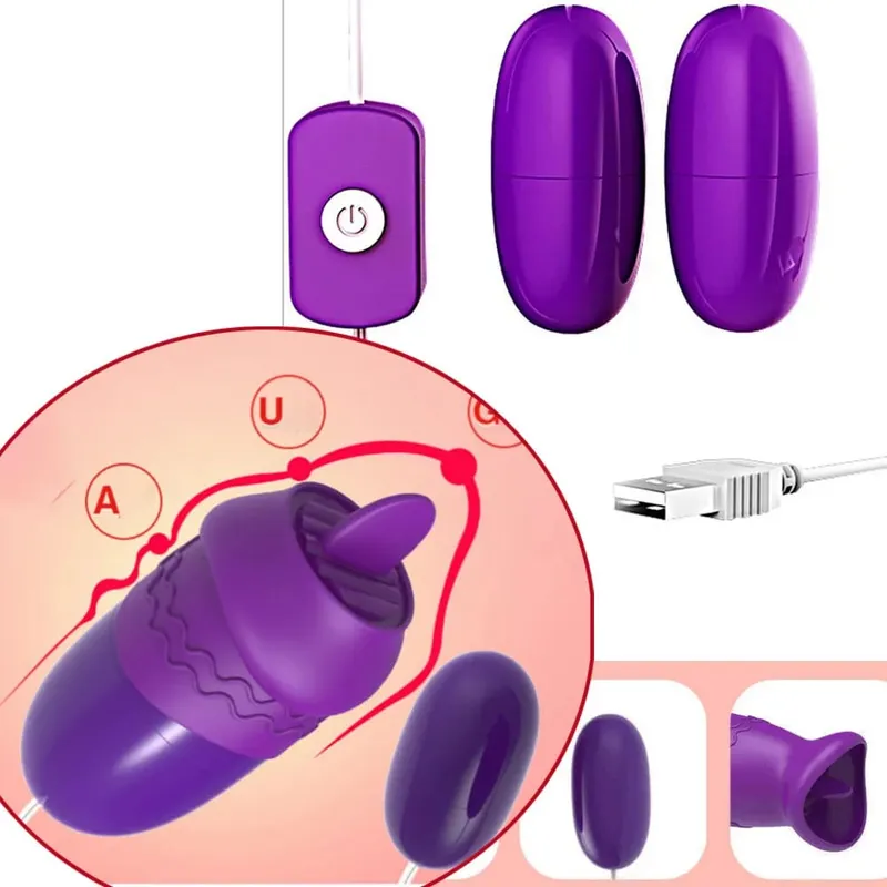 다기능 진동기 Clitoral G-Spot 혀 Clitoris 2 점프 계란 USB 전원 총알 원격 제어 여성을위한 진동 섹스 토이