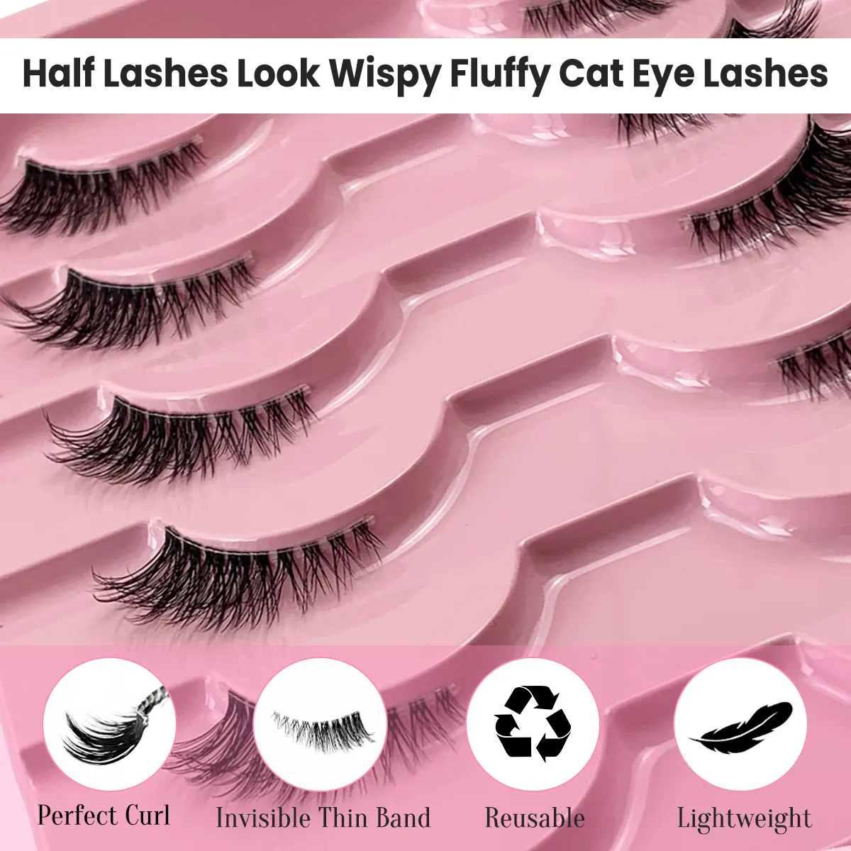 Černé řasy 10 polovičních řas Soft Natural Cat Eye Lashes Makeup Tool Prodlužovací nástroj Fluffy Faux Cils sezona návratu do školy — image 6