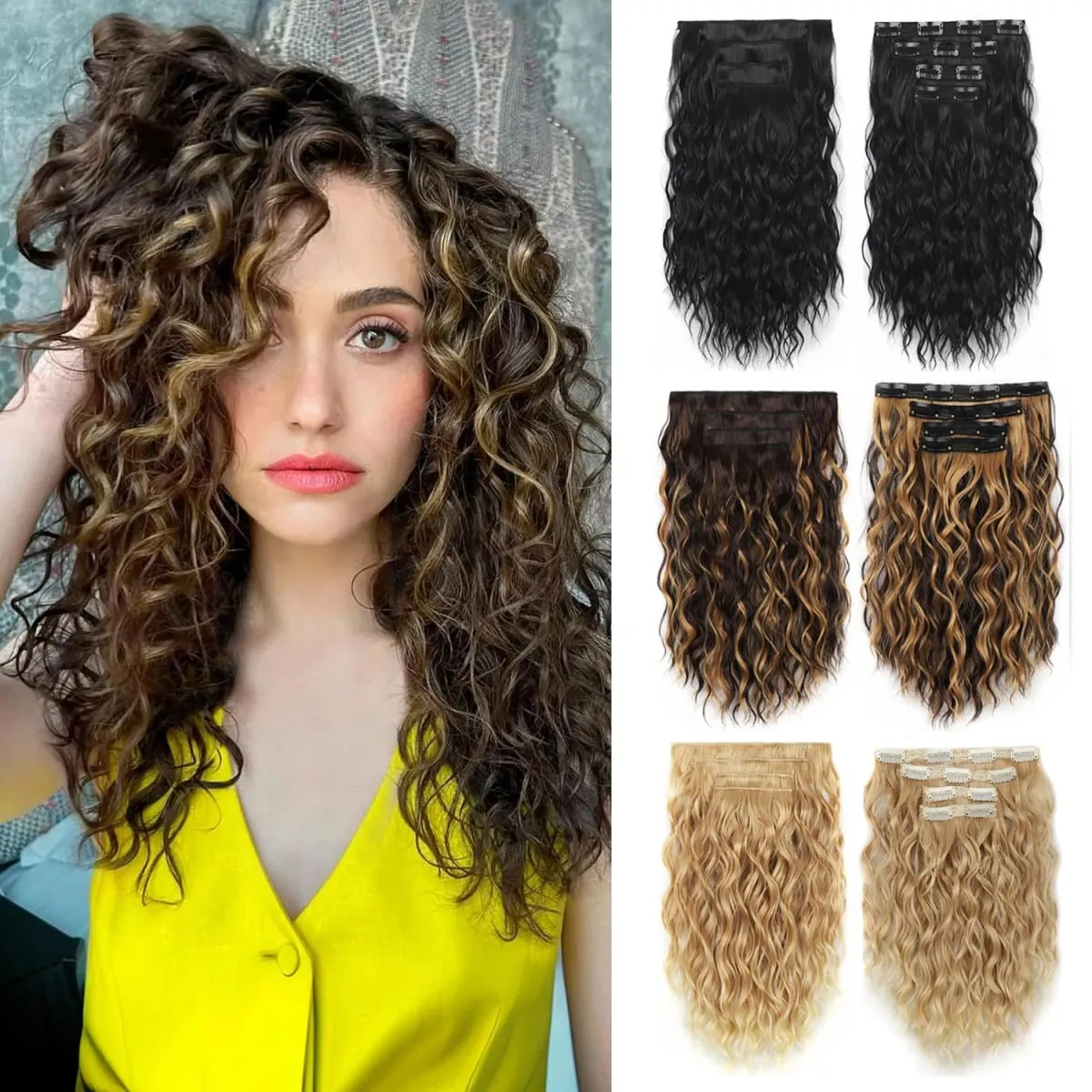 Clip in Women's Short Curly Hair Extensions 4PCS set 15 inches Clip Ins Invisible Hairpieces — image 2