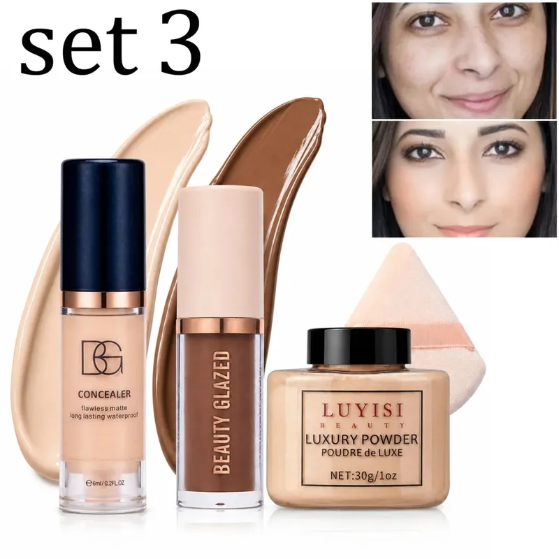 4pcs/Set:Concealer Contour Loose Powder&Puff Full Face Sculpting&Setting Kit Waterproof Long-Lasting Matte Effect Oil-Control. — image 3