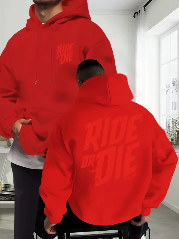 Biker-huvtröja herr Ride Or Die Letter Grafiskt ryggtryck Oversized sweatshirt Motorcykel Streetwear Höst Vinter