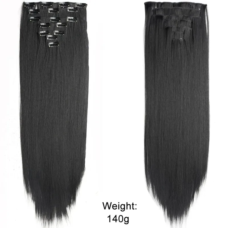 Long Straight Clip In Hairpiece Hair Extensions 4Pcs/Set Synthetic 22'' Black Dark Brown MixedColor Heat Resistant Fiber