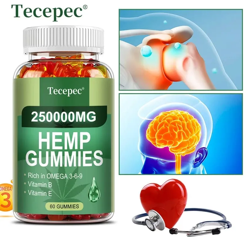 Contains Omega 3-6-9 Vitamin B E Gummies - Stress Relief Sleep Mood Skin Nails Focus Joint Support Non-GMO Supplement — image 1