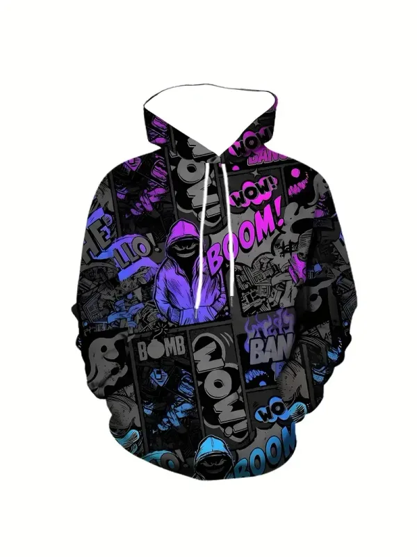 2024 dei nuovi uomini di Painted Graffiti Flow stampato con cappuccio casual alla moda manica lunga sportiva Top Street uomo modello colorato con cappuccio — image 6