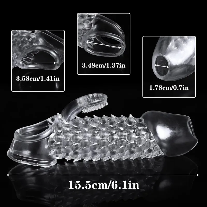 Genanvendelig Tranaparent penis ærmeforstørrelse Forsinkelse Ejakulation Blød TPE Dragon Scales Clear Cock Sleeve Voksen sexlegetøj til mænd