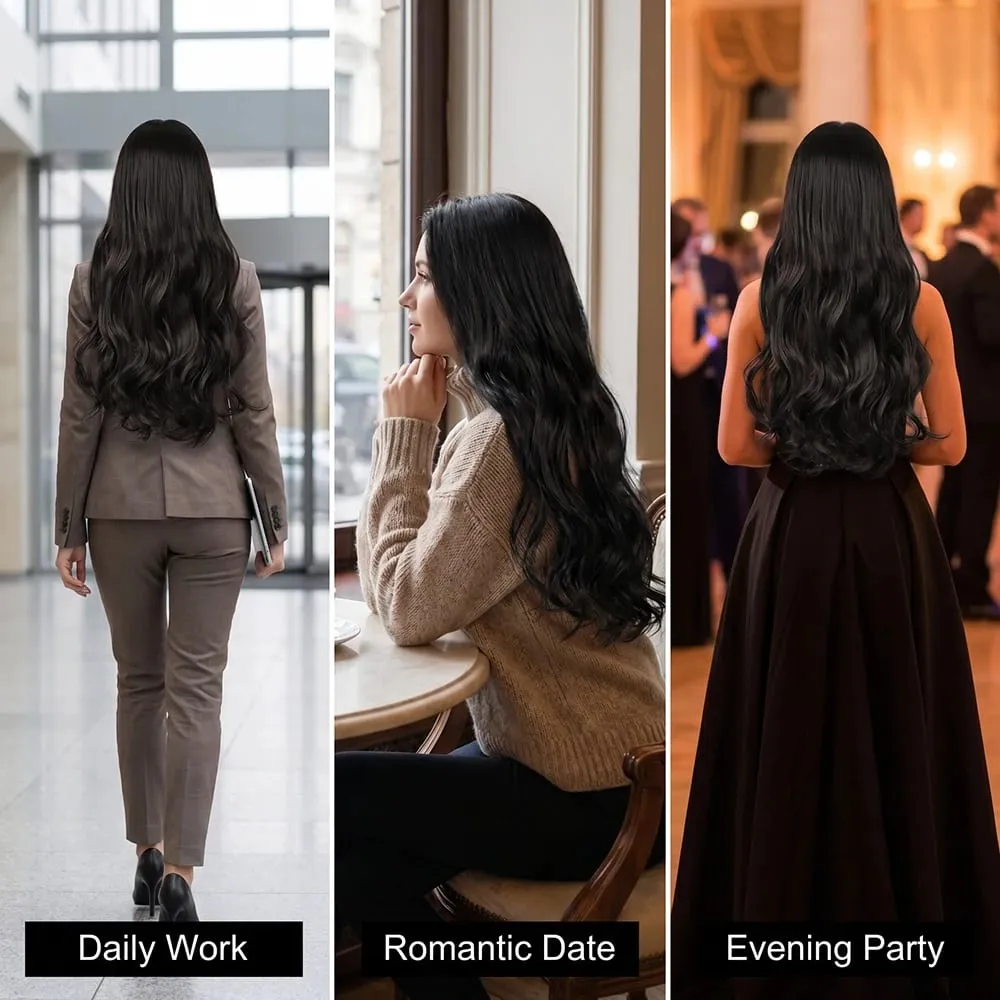 Extensões de cabelo de fio invisível de 32 polegadas, preto encaracolado, sem clipe, uma peça de cabelo sintético para mulheres, natural, longo, resistente ao calor — image 3