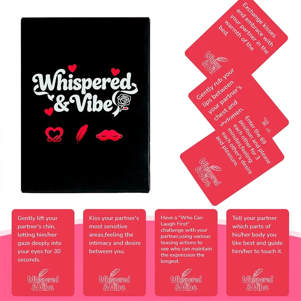 Karetní hra pro páry „Whispered & Vibe“ – 50 koketních výzev a romantických tipů, perfektní dárek k výročí pro páry