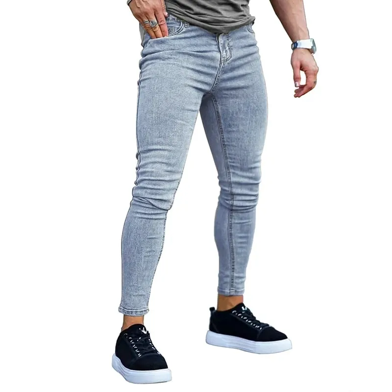 Mens Skinny Jeans Solid Color High Stretch Denim Trousers Casual Daily For Office Parties Male Cowboy Pants — image 10