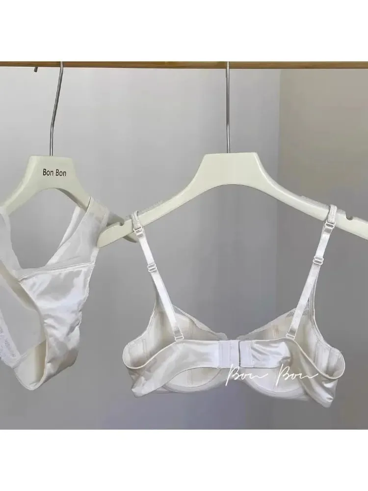 French Luxury Silk Bra for Small Bust Women Adjustable Slimming Bralette & Panty Set Comfort Sexy Sheer Lingerie set bra — image 2