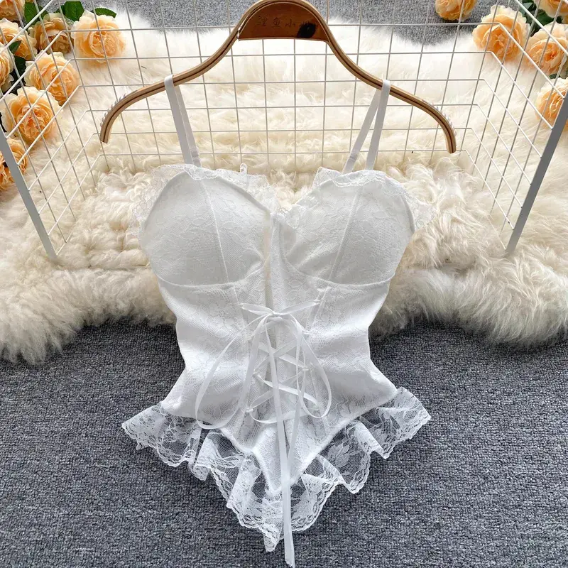 Vintage Lace Corset Bustier Women Spaghetti Straps Tanks and Camis Sexy Slim Crop Top Urban Chic Camisole Fashion Summer Clothes — image 9