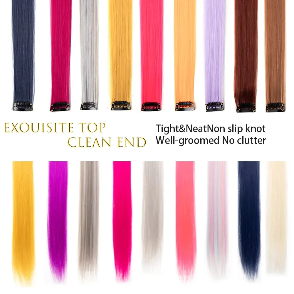 10PCS/Pack Colored Party Highlights Clip in Hair Extensions for Girls 22 Inches Omber colors Straight Hair Synthetic Hairpieces — image 3