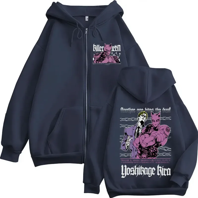 Sweat-shirt à capuche avec fermeture éclair pour homme et femme, vêtement à la mode, avec fermeture éclair, Anime Jojo Bizarre Adventure Kira Yoshikage Killer Queen — image 4