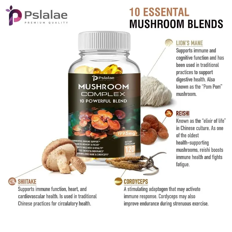 Mushroom Complex Capsules - with Lions Mane Chaga Reishi Cordyceps - Support Immune System Memory Focus and Relieve Stress — image 5