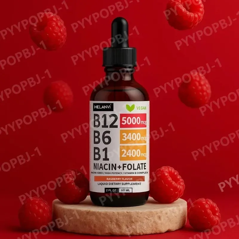 Vitamin-B12-Flüssigkeitstropfen, 60 ml, Himbeergeschmack, mit Vitamin B6+B1 usw. Multivitamin unterstützt die Energierückgewinnung und die Gesundheit des Gehirns und des Herzens — image 6