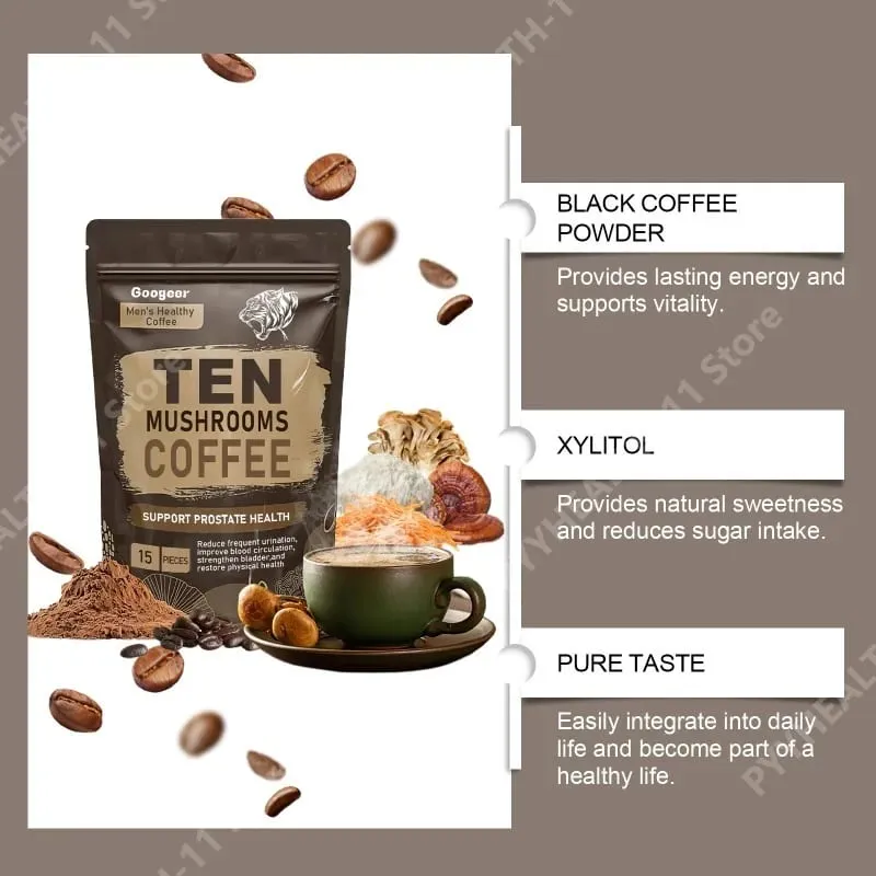 Mushroom Powder Supplement with 10 Mushroom Blend Men's Healthy Mushrooms Coffee Powder Daily Nutrition and Energy Support — image 3
